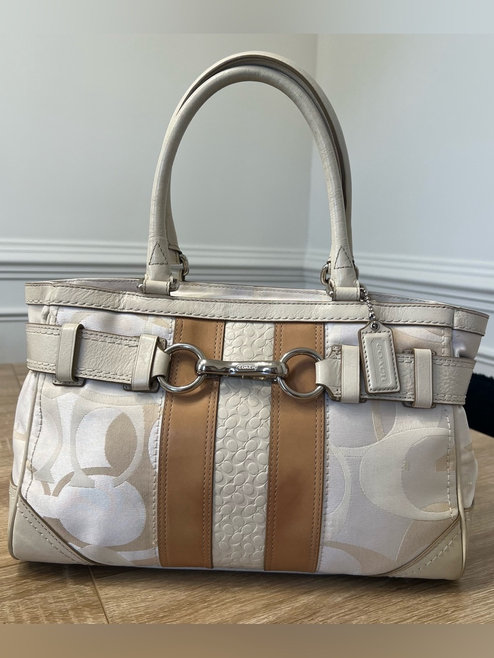 Coach Hamptons Signature Stripe Carryall Satchel